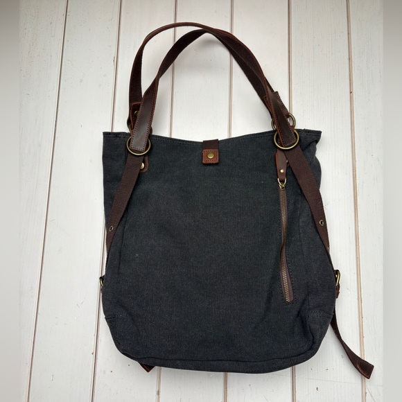 Canvas Tote/Convertible Backpack with Leather Accents - Picture 10 of 11